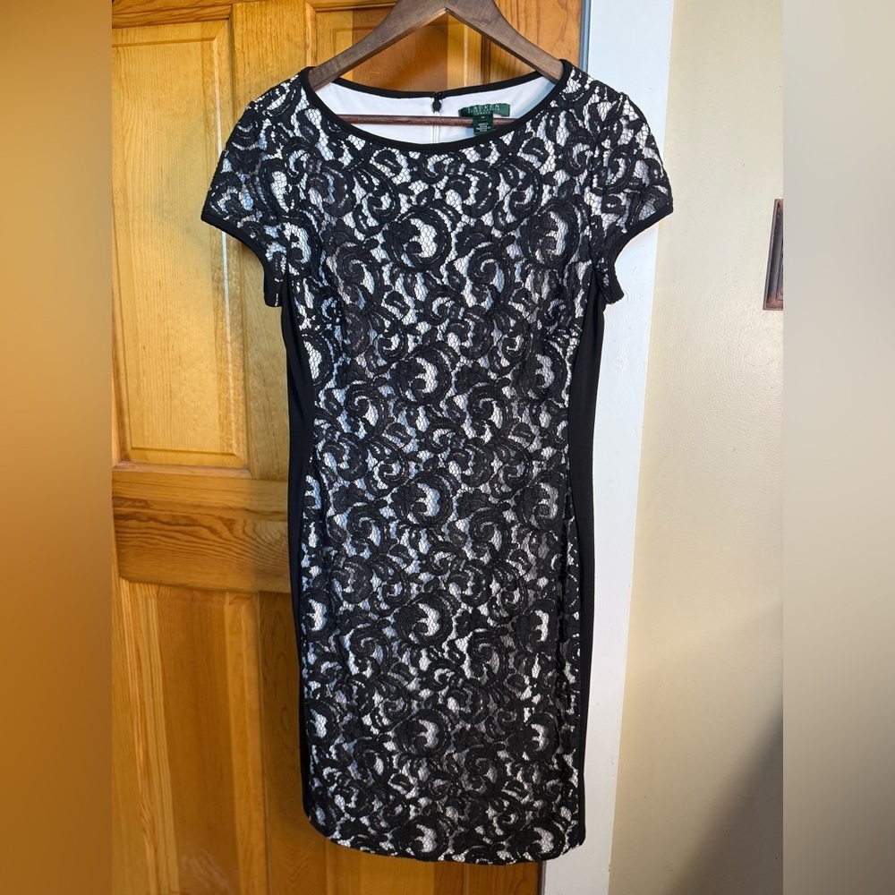Lauren Ralph Lauren Elegant Black and White Lace Mini Dress - Picture 3 of 7